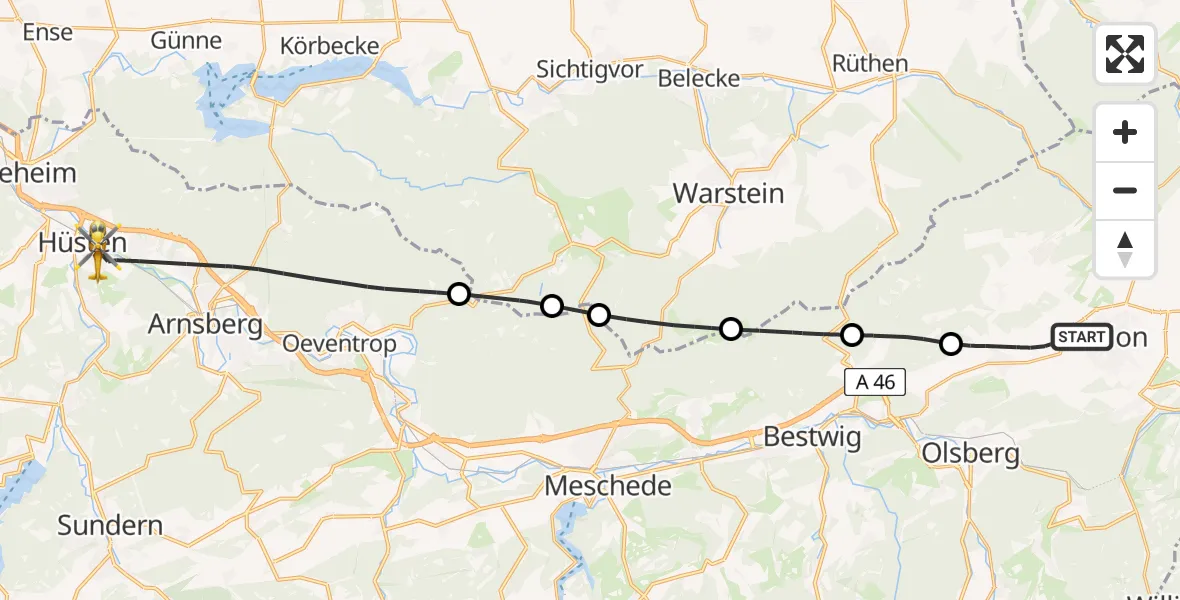 Flugroute Rettungshubschrauber Brilon - Arnsberg, 18 Juni 2026, 16:11