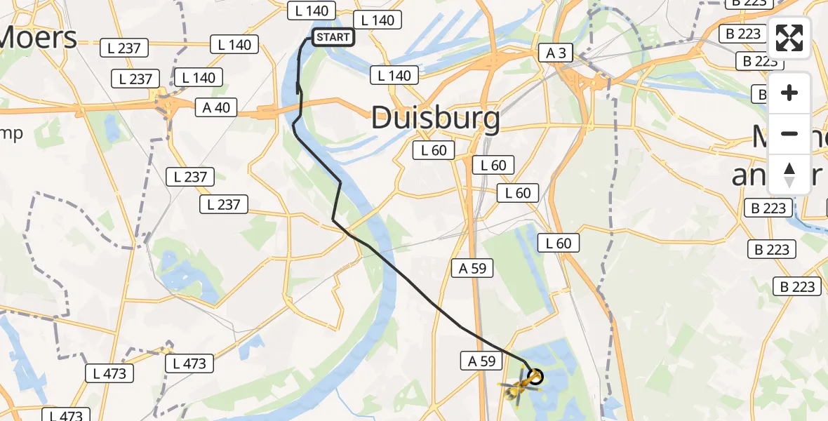 Flugroute Rettungshubschrauber Duisburg - Duisburg Air Rescue Hubschrauberlandeplatz (Christoph 9), 18 Juni 2026, 16:16