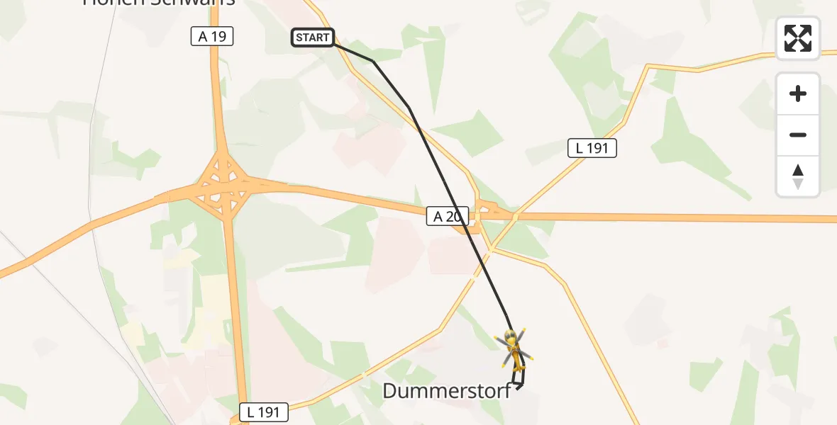 Flugroute Ambulanzhubschrauber Dummerstorf - Dummerstorf, 18 Juni 2026, 16:25