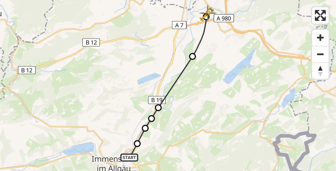 Flugroute Rettungshubschrauber Immenstadt i.Allgäu - Kempten-Durach Flugplatz, 18 Juni 2026, 16:25