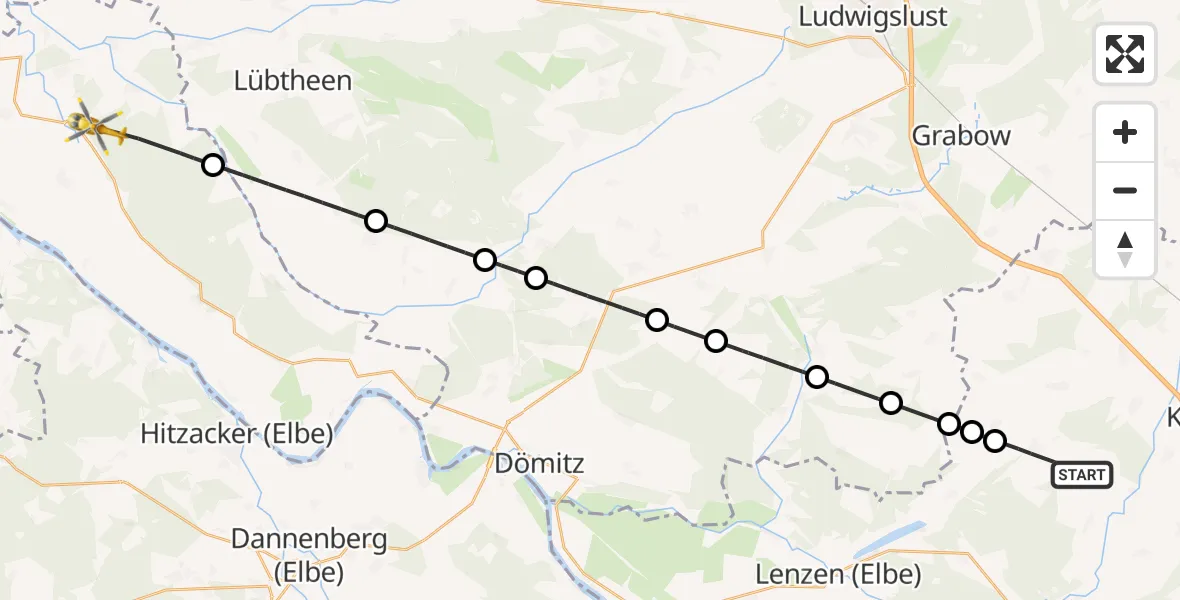 Flugroute Rettungshubschrauber Karstädt - Amt Neuhaus, 18 Juni 2026, 16:36