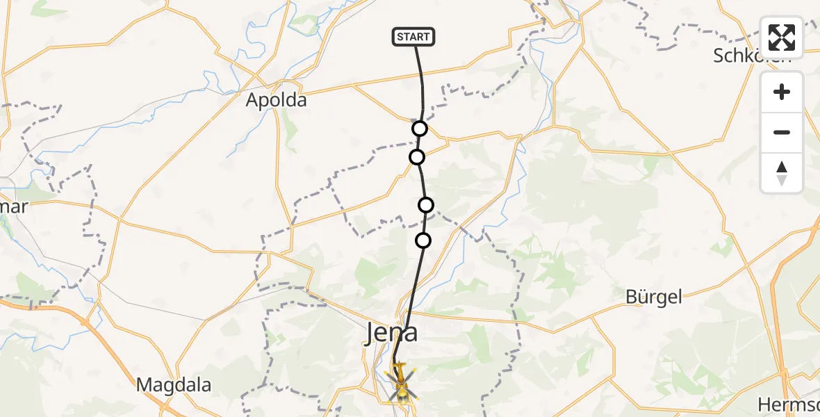 Flugroute Rettungshubschrauber Bad Sulza - Jena, 18 Juni 2026, 16:42