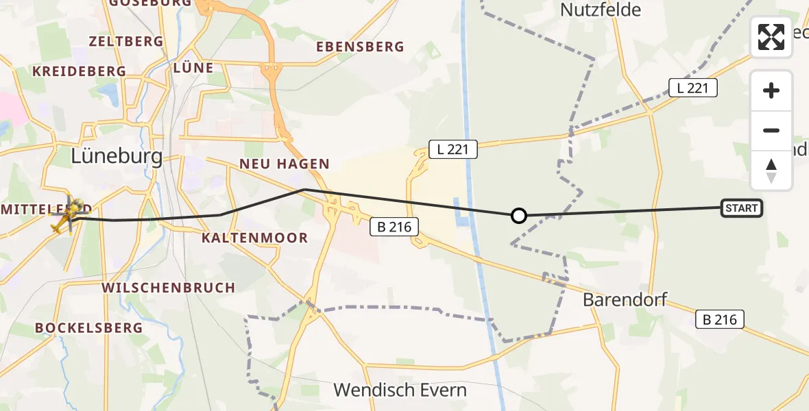Flugroute Rettungshubschrauber Reinstorf - Lüneburg, 18 Juni 2026, 16:46