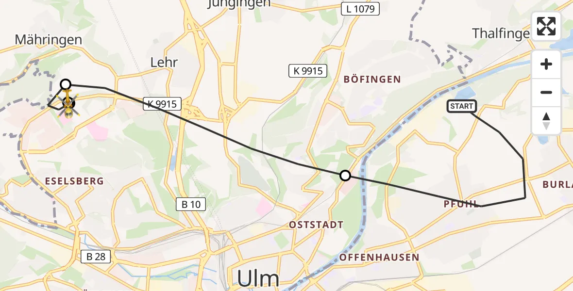 Flugroute Rettungshubschrauber Neu-Ulm - ADAC Air Rescue Station Ulm (Christoph 22), 18 Juni 2026, 16:50