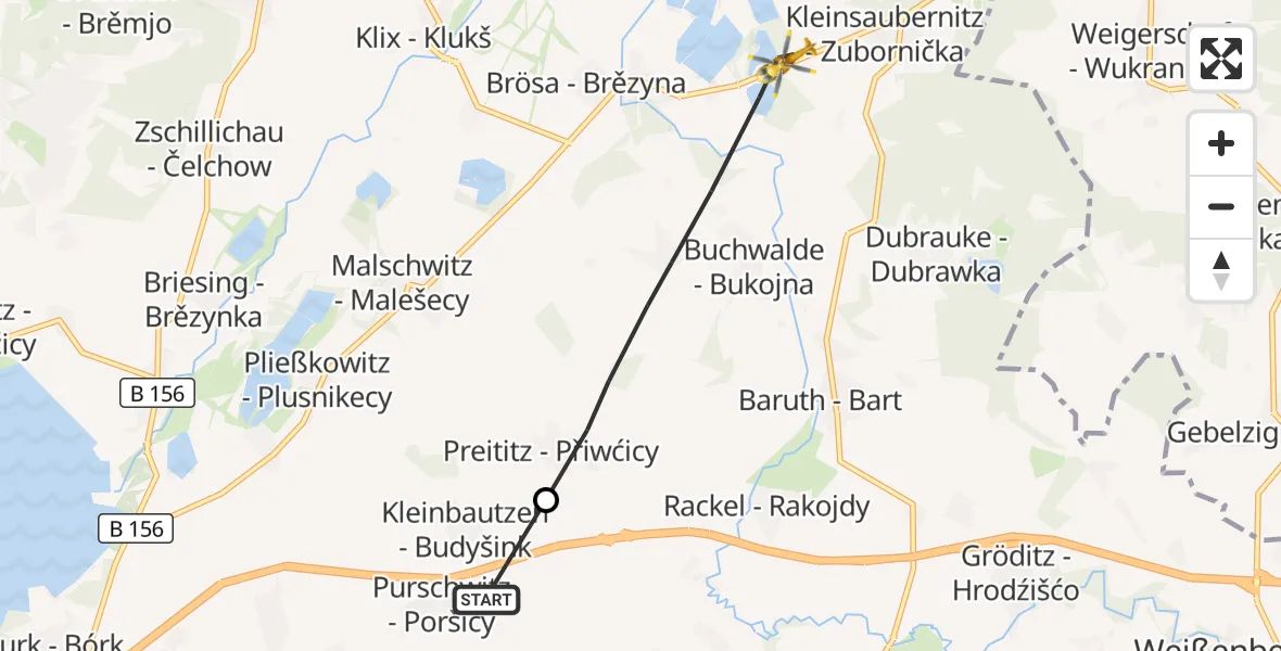 Flugroute Rettungshubschrauber Kubschütz - Malschwitz, 18 Juni 2026, 17:13