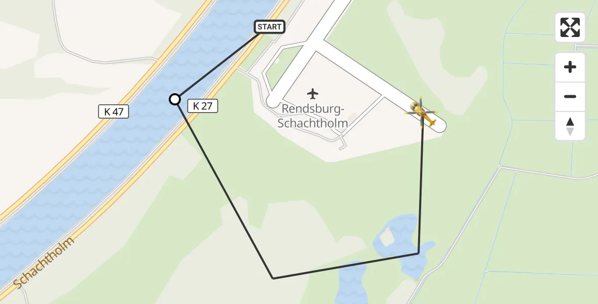 Flugroute Ambulanzhubschrauber Rendsburg-Schachtholm Flugplatz - Rendsburg-Schachtholm Flugplatz, 18 Juni 2026, 17:20