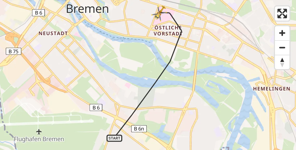 Flugroute Rettungshubschrauber Bremen - Bremen, 18 Juni 2026, 17:22