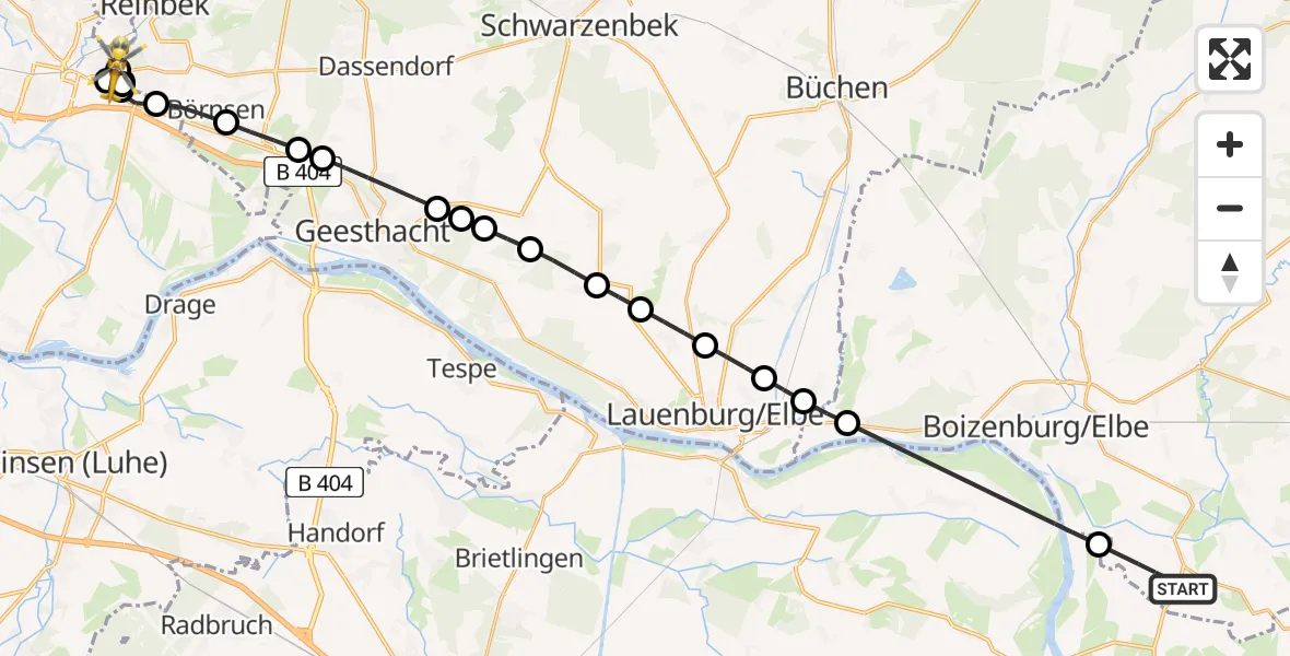 Flugroute Rettungshubschrauber Teldau - Bethesda Krankenhaus Hubschrauberlandeplatz, 18 Juni 2026, 17:22
