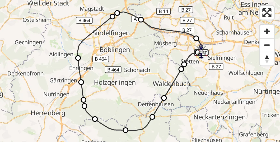 Flugroute Polizeihubschrauber Flughafen Stuttgart - Flughafen Stuttgart, 18 Juni 2026, 17:26