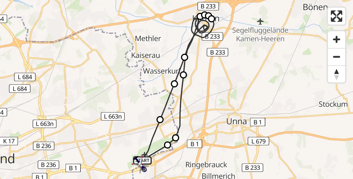 Flugroute Polizeihubschrauber Dortmund Flughafen - Dortmund Flughafen, 18 Juni 2026, 17:28
