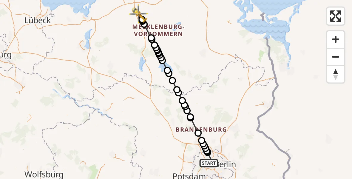 Flugroute Rettungshubschrauber Berlin - Flughafen Rostock-Laage, 18 Juni 2026, 17:35