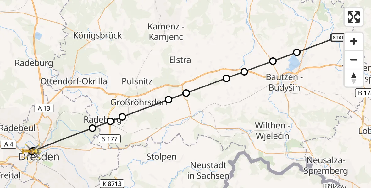 Flugroute Rettungshubschrauber Malschwitz - Dresden Friedrichstadt Hospital, 18 Juni 2026, 17:41