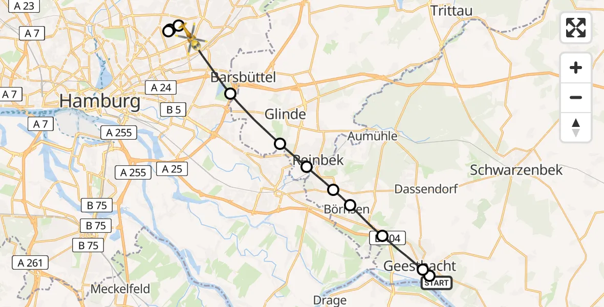 Flugroute Rettungshubschrauber Geesthacht - Hamburg, 18 Juni 2026, 17:42