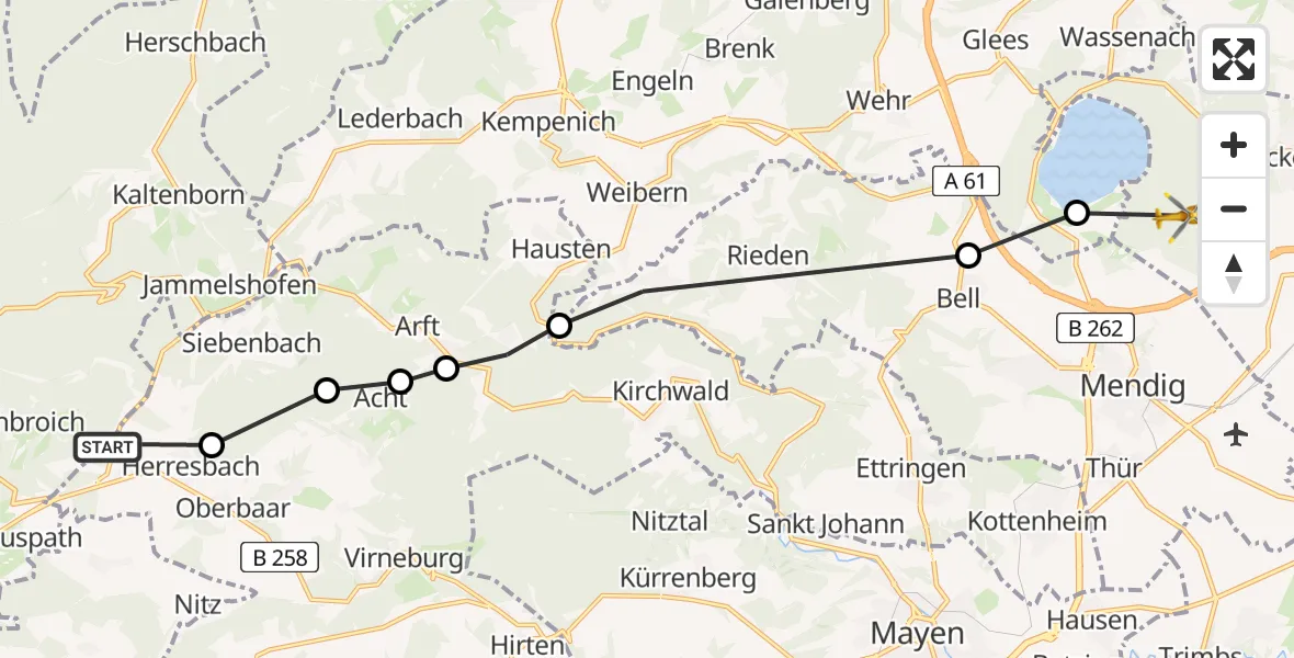 Flugroute Ambulanzhubschrauber Herschbroich - Kruft, 18 Juni 2026, 17:55