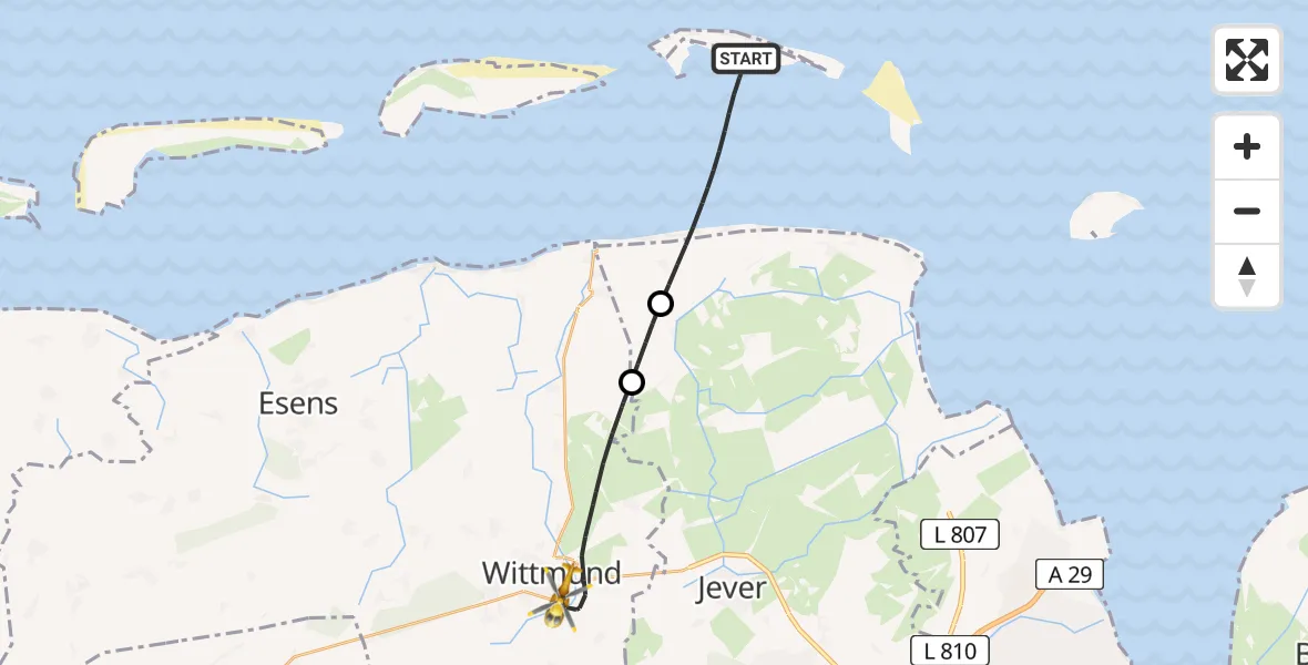 Flugroute Ambulanzhubschrauber Noordzee - Wittmund, 18 Juni 2026, 18:03