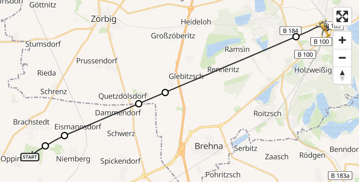 Flugroute Rettungshubschrauber Halle-Oppin Flugplatz - Bitterfeld-Wolfen, 18 Juni 2026, 18:13