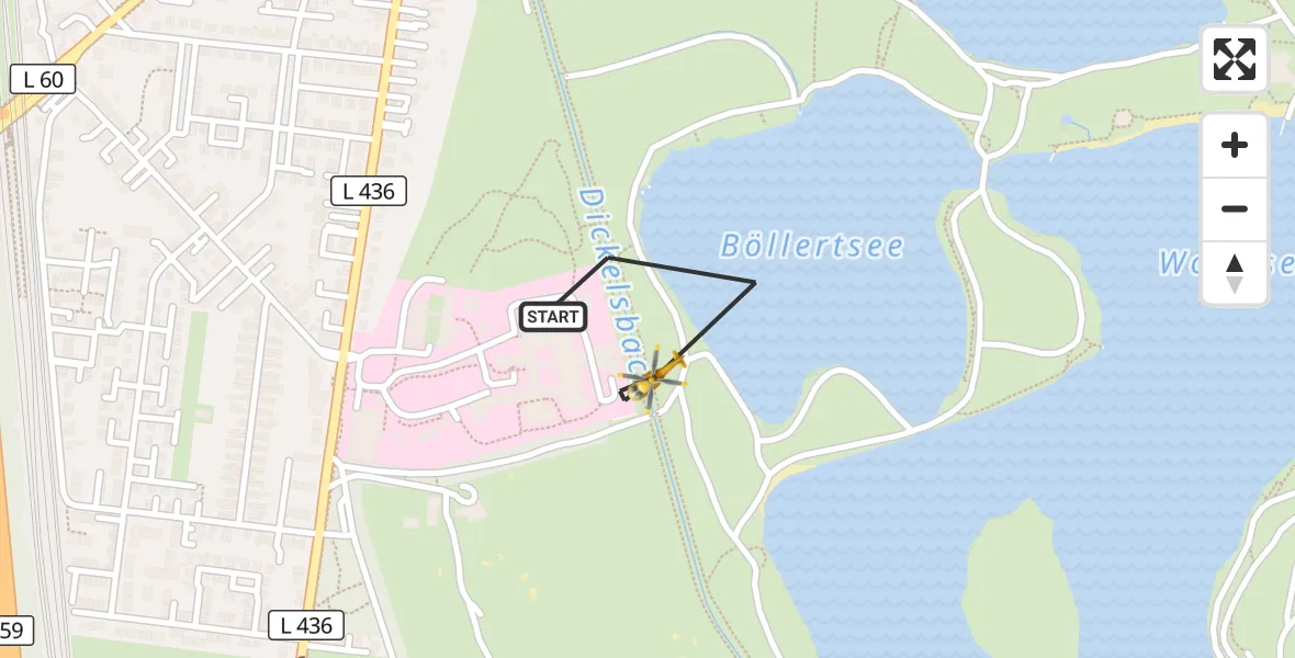 Flugroute Rettungshubschrauber Duisburg Air Rescue Hubschrauberlandeplatz (Christoph 9) - Duisburg Air Rescue Hubschrauberlandeplatz (Christoph 9), 18 Juni 2026, 18:24