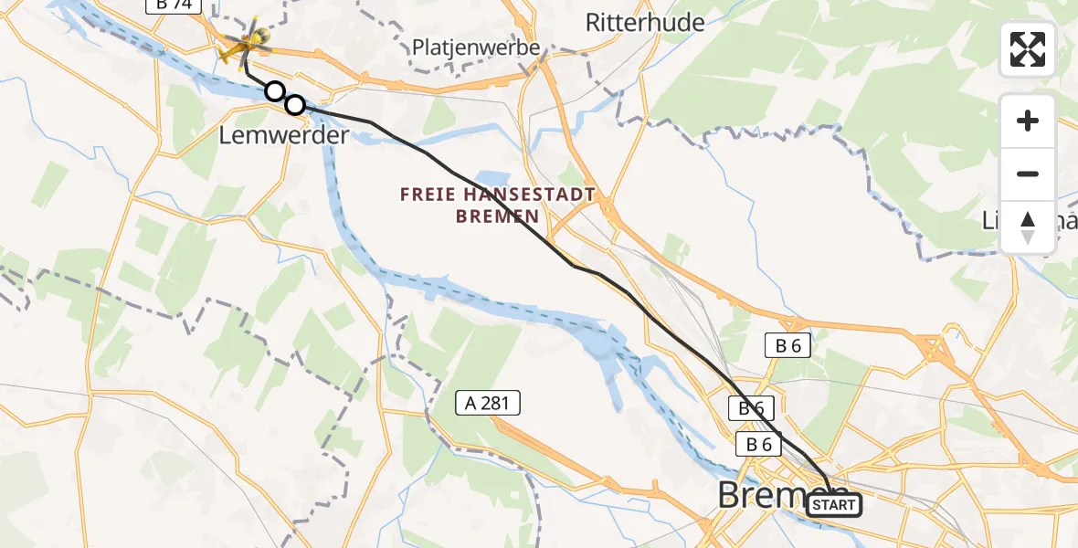 Flugroute Rettungshubschrauber Bremen - Bremen, 18 Juni 2026, 18:28