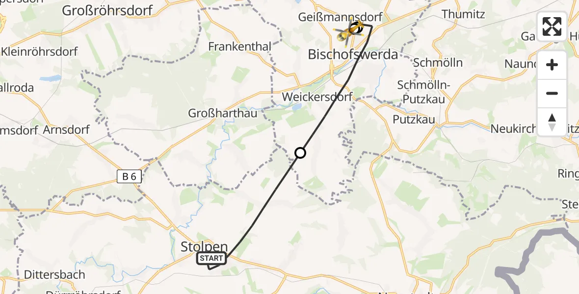 Flugroute Rettungshubschrauber Stolpen - Bautzen-Bischofswerda Hospital, 18 Juni 2026, 18:29
