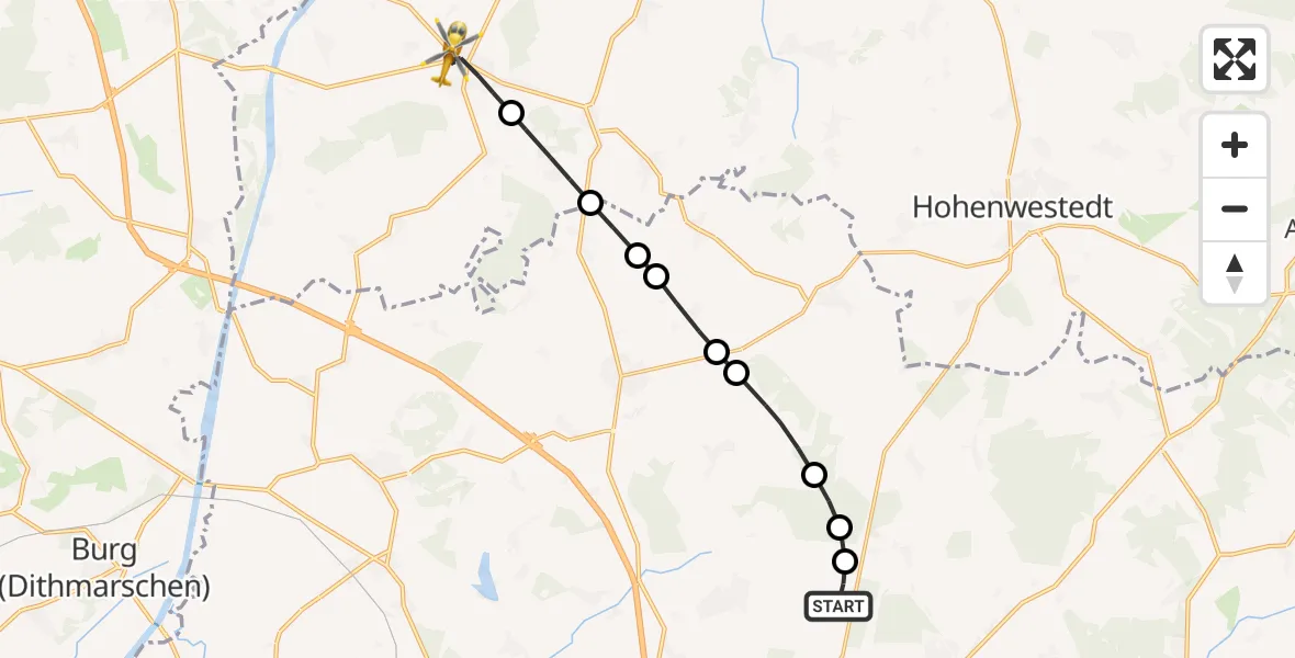 Flugroute Rettungshubschrauber Itzehoe Hungriger Wolf Flugplatz - Hanerau-Hademarschen, 18 Juni 2026, 18:44