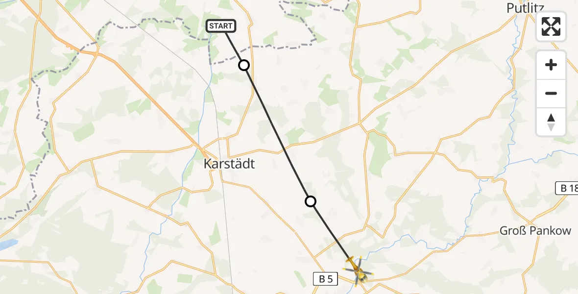 Flugroute Rettungshubschrauber Dambeck - Perleberg, 18 Juni 2026, 18:56