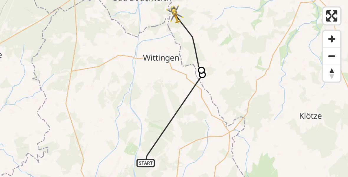 Flugroute Rettungshubschrauber Sassenburg - Dähre, 18 Juni 2026, 19:07