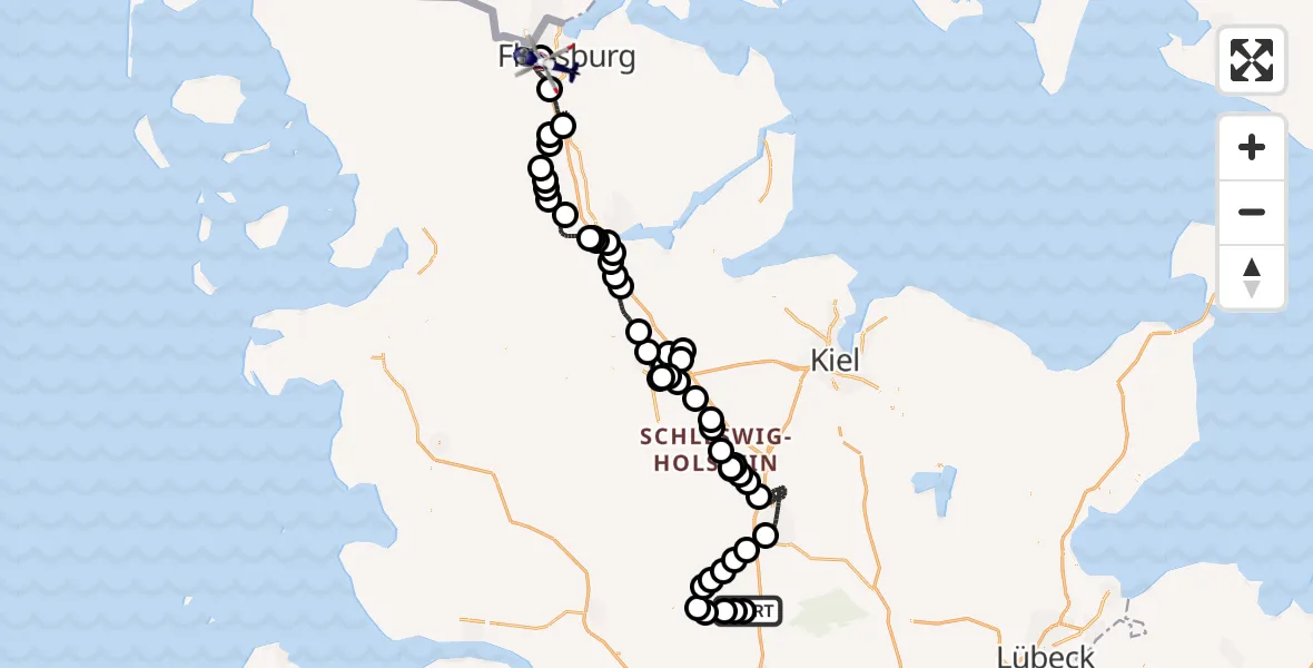 Flugroute Polizeihubschrauber Bad Bramstedt Hubschrauberlandeplatz - Flensburg-Schäferhaus Flughafen, 18 Juni 2026, 19:45