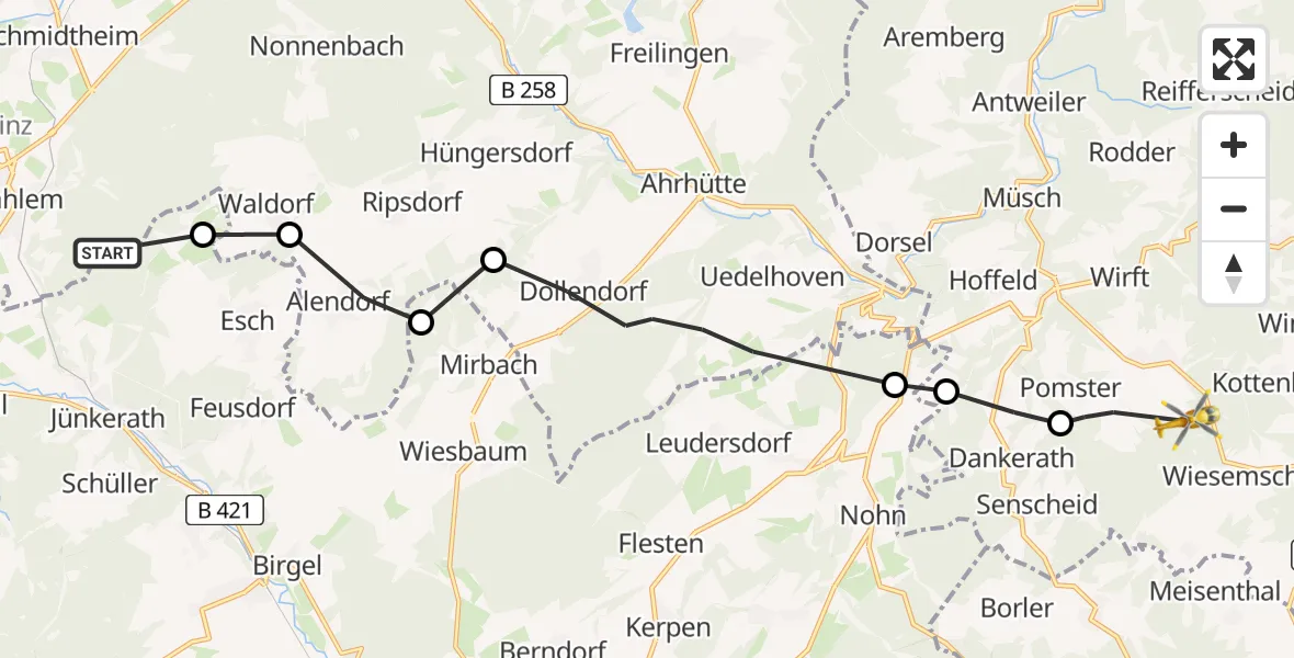Flugroute Ambulanzhubschrauber Dahlem - Barweiler, 18 Juni 2026, 20:06