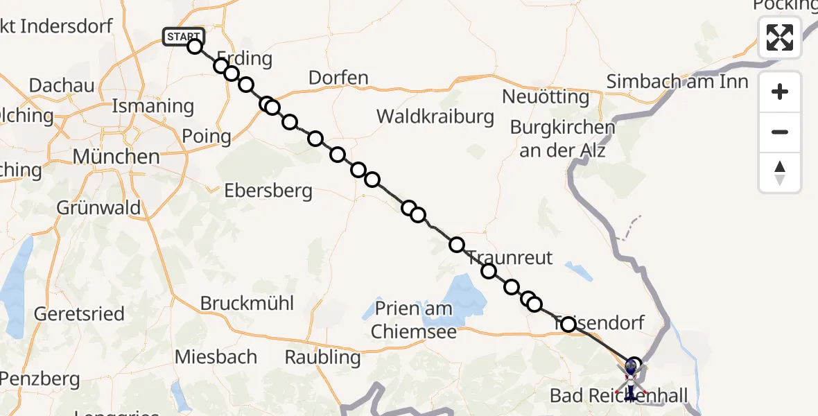Flugroute Polizeihubschrauber München Flughafen - Bad Reichenhall, 18 Juni 2026, 20:24