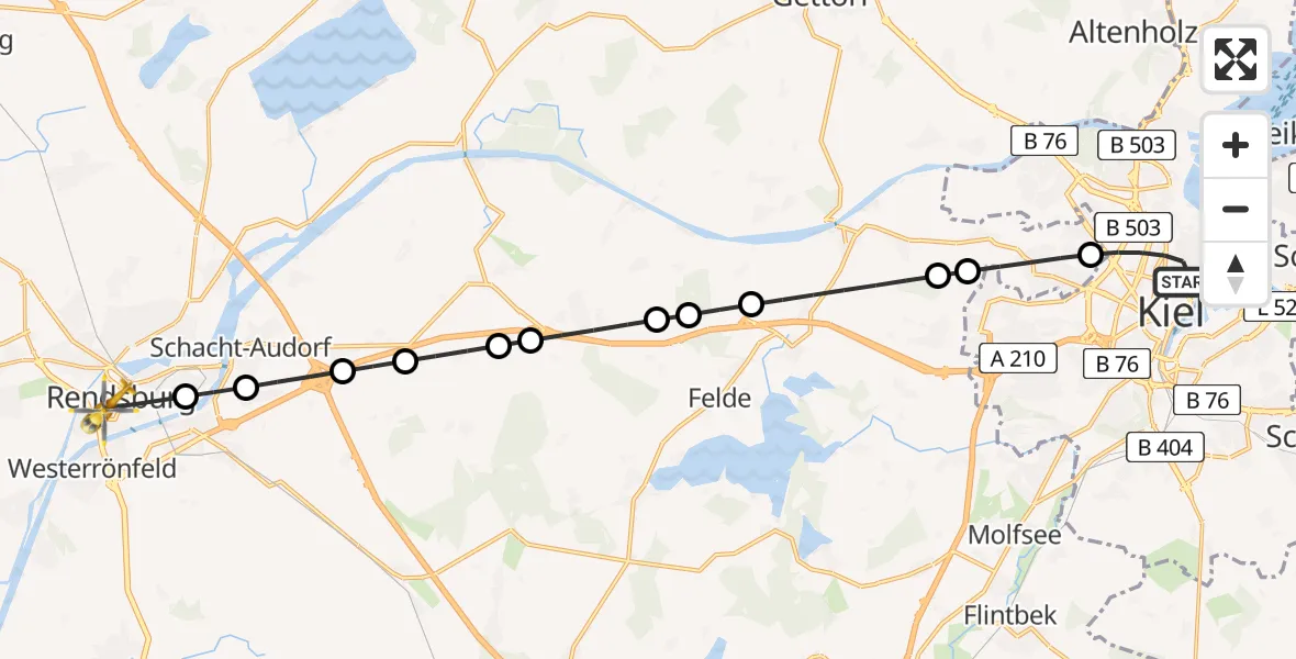 Flugroute Ambulanzhubschrauber Kiel - Rendsburg, 18 Juni 2026, 20:41