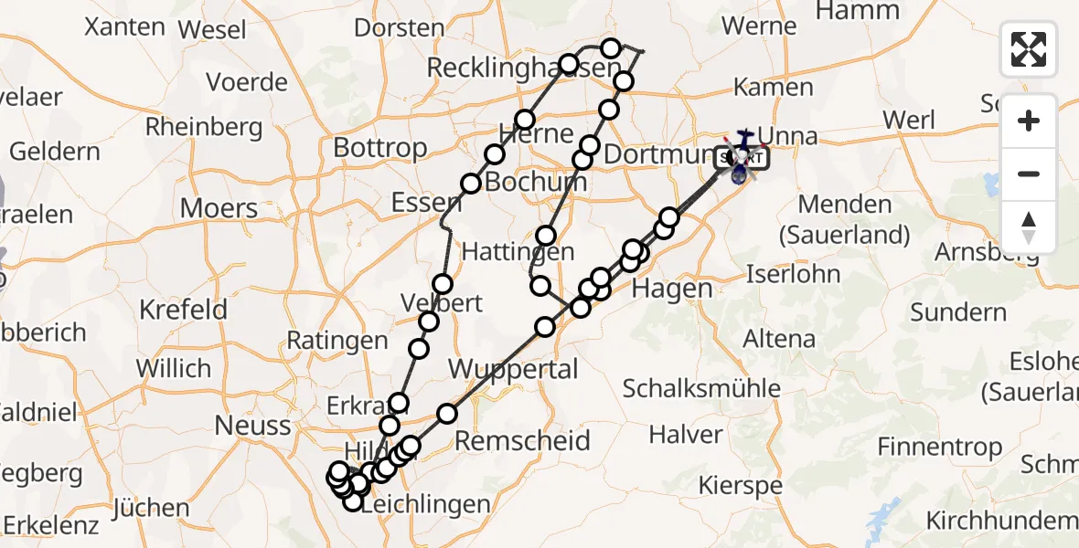 Flugroute Polizeihubschrauber Dortmund Flughafen - Dortmund Flughafen, 18 Juni 2026, 21:42
