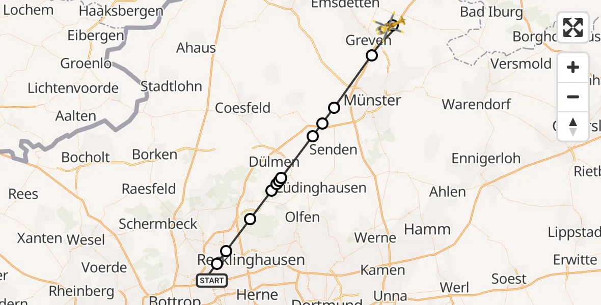 Flugroute Ambulanzhubschrauber Gelsenkirchen - Christoph  Westfalen-ADAC, 18 Juni 2026, 22:02