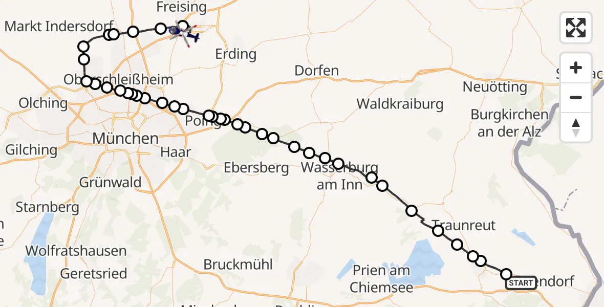 Flugroute Polizeihubschrauber Teisendorf - München Flughafen, 18 Juni 2026, 22:50