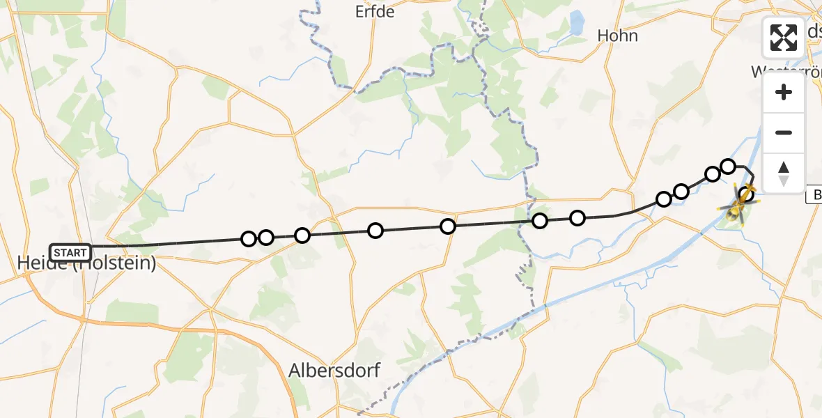 Flugroute Ambulanzhubschrauber Heide - Rendsburg-Schachtholm Flugplatz, 18 Juni 2026, 23:51