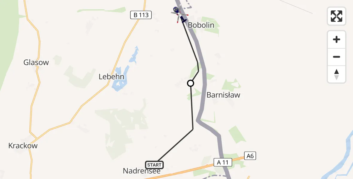 Flugroute Polizeihubschrauber Nadrensee - Bobolin, 19 Juni 2026, 03:56