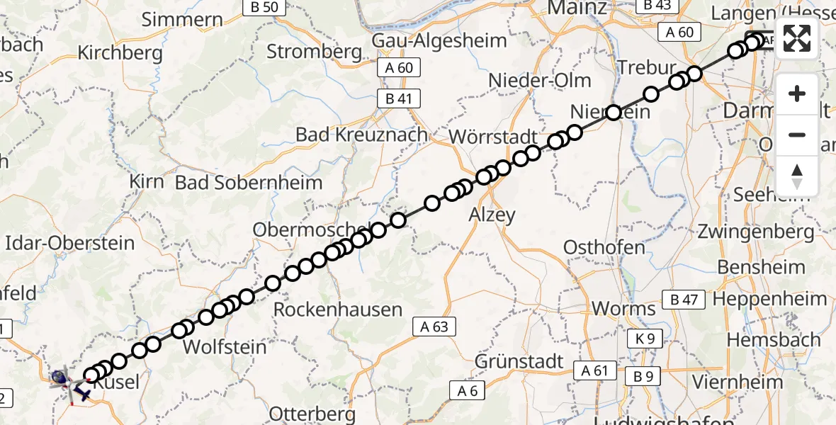 Flugroute Polizeihubschrauber Flughafen Frankfurt-Egelsbach - Pfeffelbach, 19 Juni 2026, 04:06