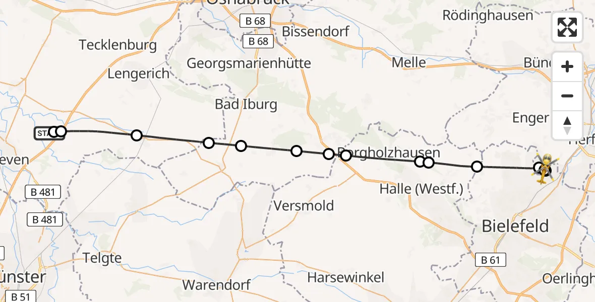 Flugroute Ambulanzhubschrauber Christoph  Westfalen-ADAC - Herford, 19 Juni 2026, 05:40