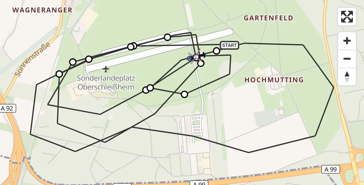Flugroute Polizeihubschrauber Oberschleissheim Hubschrauberlandeplatz - Oberschleissheim Hubschrauberlandeplatz, 19 Juni 2026, 06:15