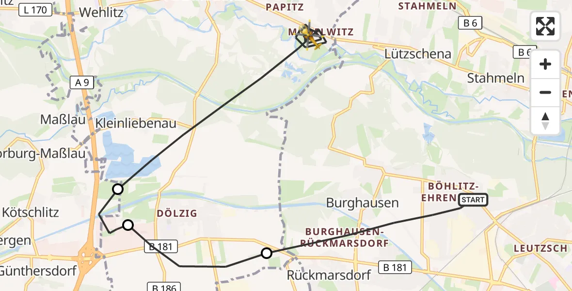 Flugroute Rettungshubschrauber Leipzig - Schkeuditz, 19 Juni 2026, 06:18