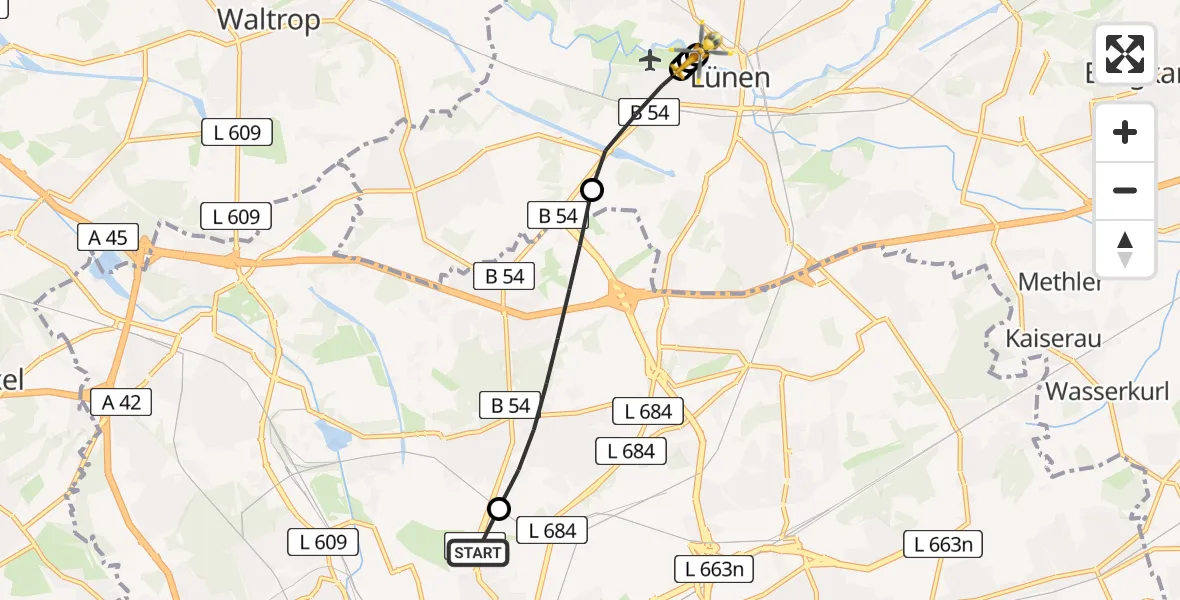 Flugroute Rettungshubschrauber Dortmund Hospital North - Sankt Marien Hospital, 19 Juni 2026, 06:21