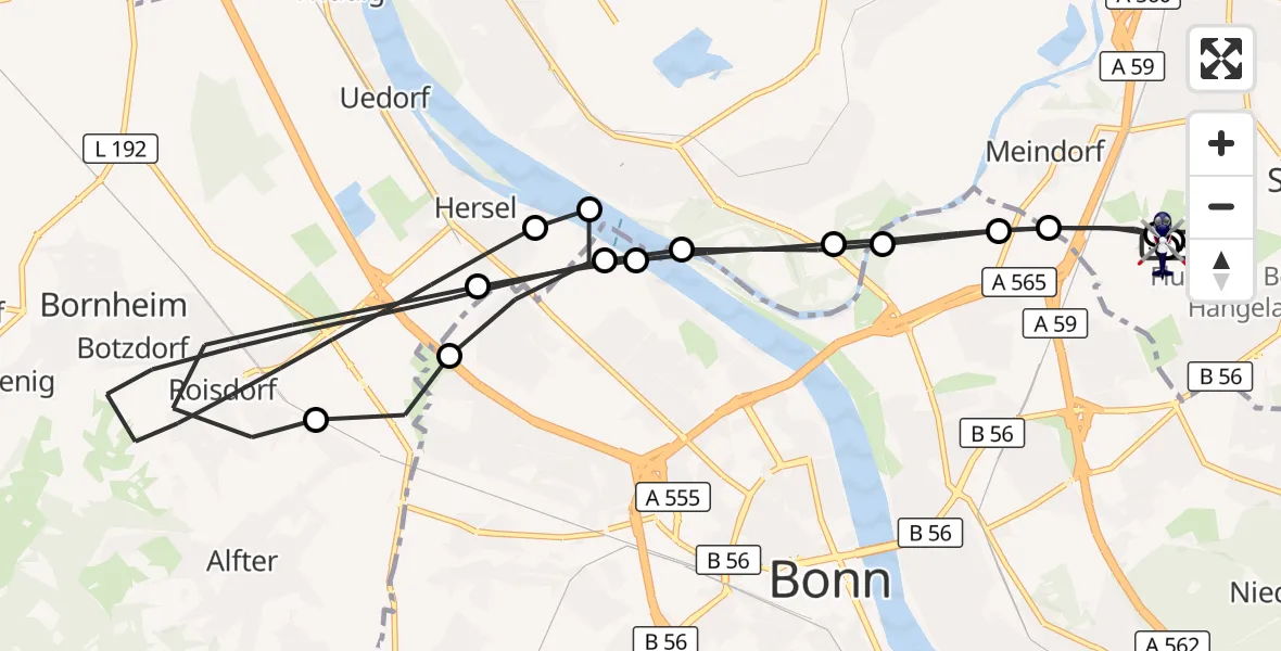 Flugroute Polizeihubschrauber Bonn-Hangelar Flugplatz - Sankt Augustin, 19 Juni 2026, 06:29