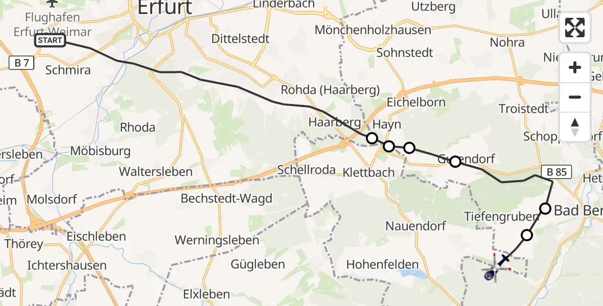 Flugroute Polizeihubschrauber Erfurt - Tonndorf, 19 Juni 2026, 06:31