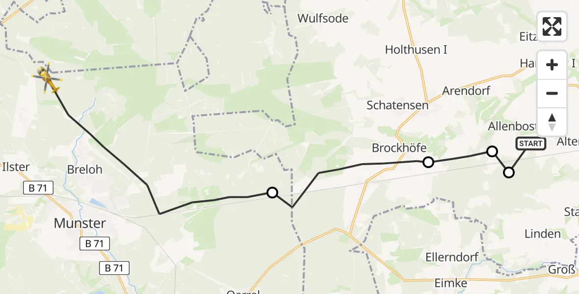 Flugroute Rettungshubschrauber Hanstedt - Munster, 19 Juni 2026, 06:39