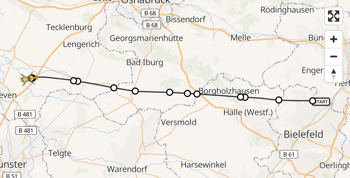 Flugroute Ambulanzhubschrauber Herford - Christoph  Westfalen-ADAC, 19 Juni 2026, 06:51
