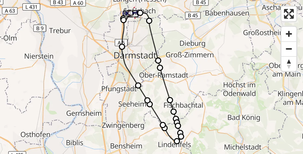 Flugroute Polizeihubschrauber Flughafen Frankfurt-Egelsbach - Flughafen Frankfurt-Egelsbach, 19 Juni 2026, 06:56