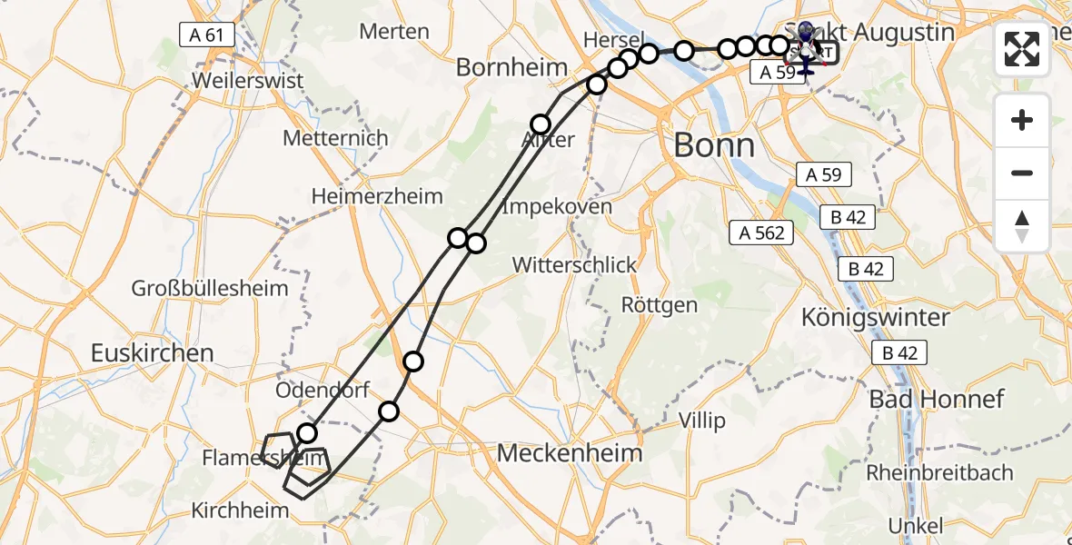 Flugroute Polizeihubschrauber Bonn-Hangelar Flugplatz - Sankt Augustin, 19 Juni 2026, 07:10