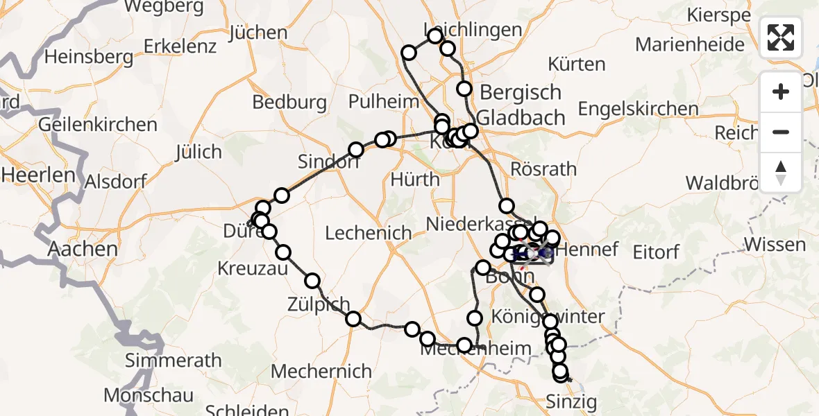 Flugroute Polizeihubschrauber Bonn-Hangelar Flugplatz - Sankt Augustin, 19 Juni 2026, 07:13