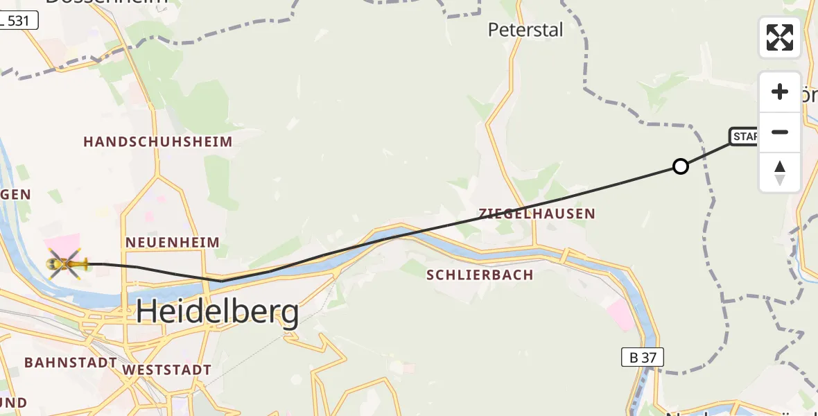 Flugroute Rettungshubschrauber Schönau - Heidelberg, 19 Juni 2026, 07:14