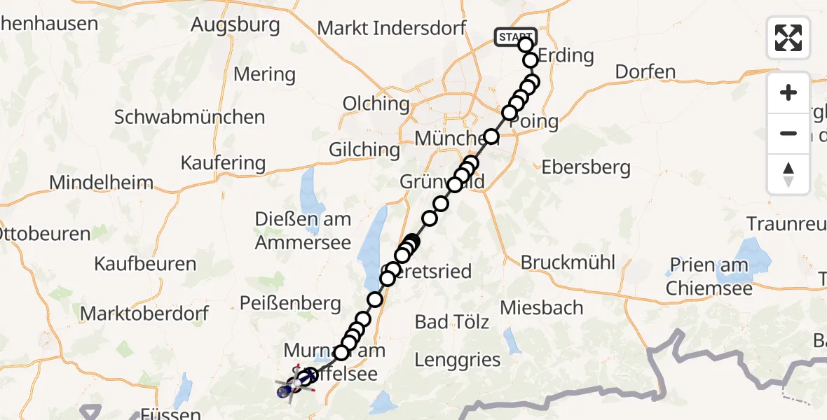 Flugroute Polizeihubschrauber München Flughafen - Schwaigen, 19 Juni 2026, 07:23