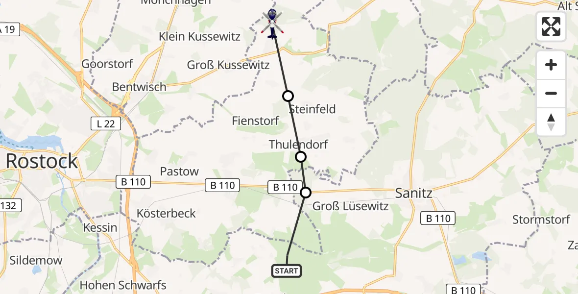 Flugroute Polizeihubschrauber Dummerstorf - Poppendorf, 19 Juni 2026, 07:22